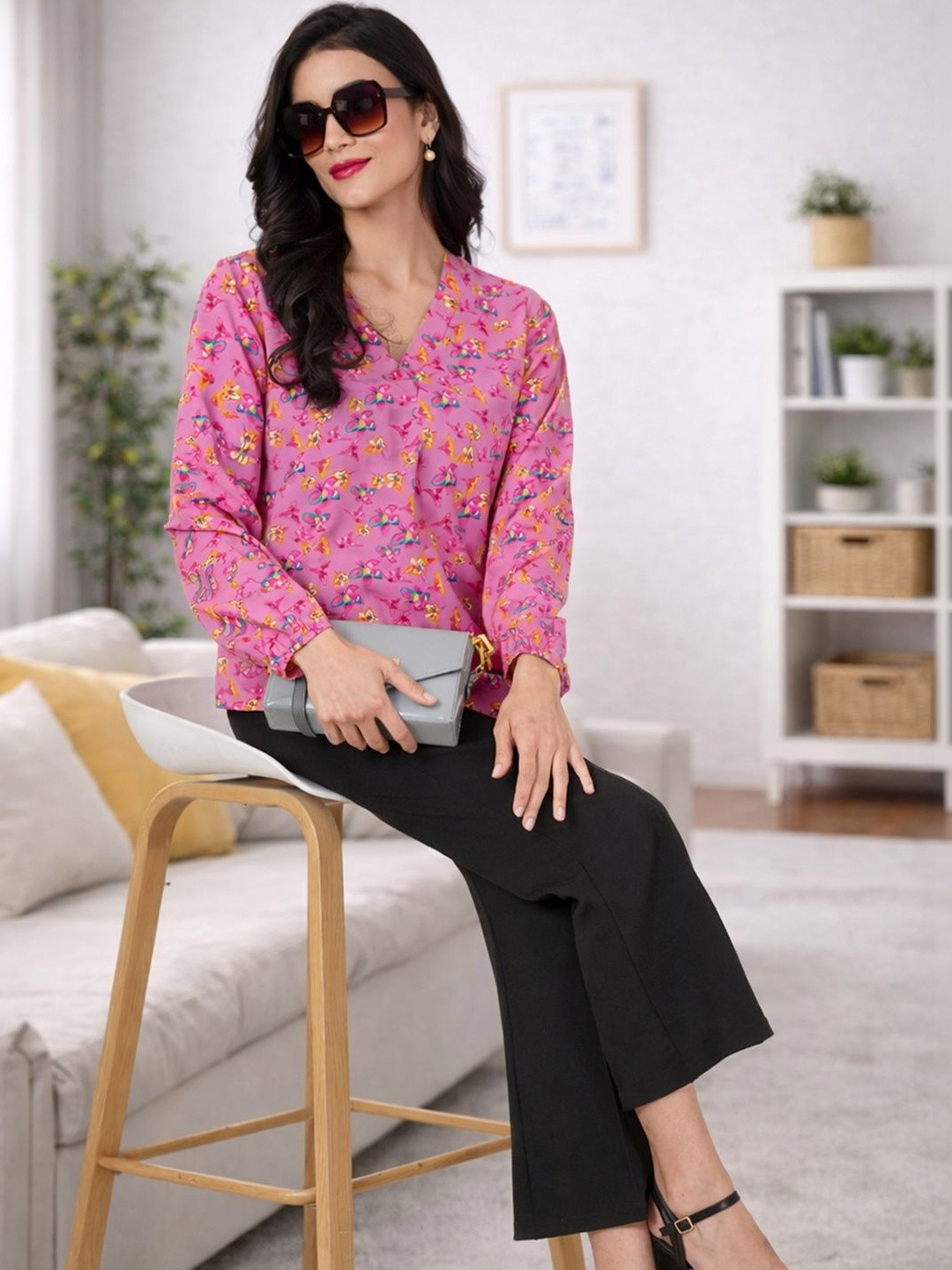 angloindu Floral Print Crepe Top