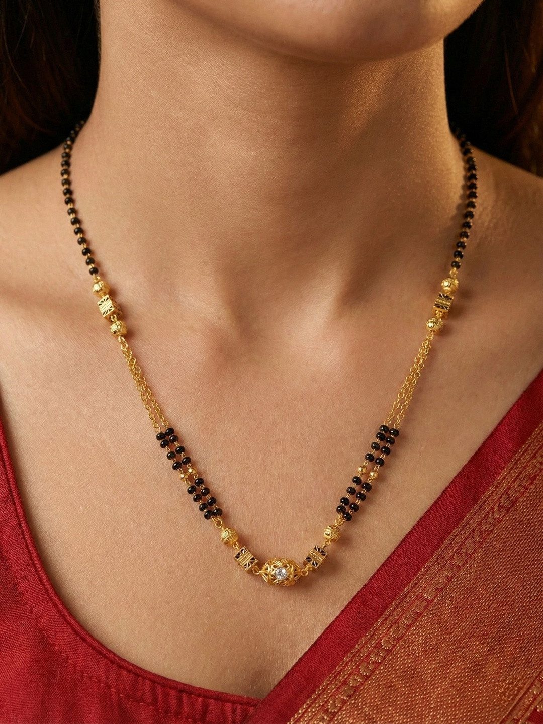 CAPILITE Jewellers Gold-Plated Zircon Mangalsutra