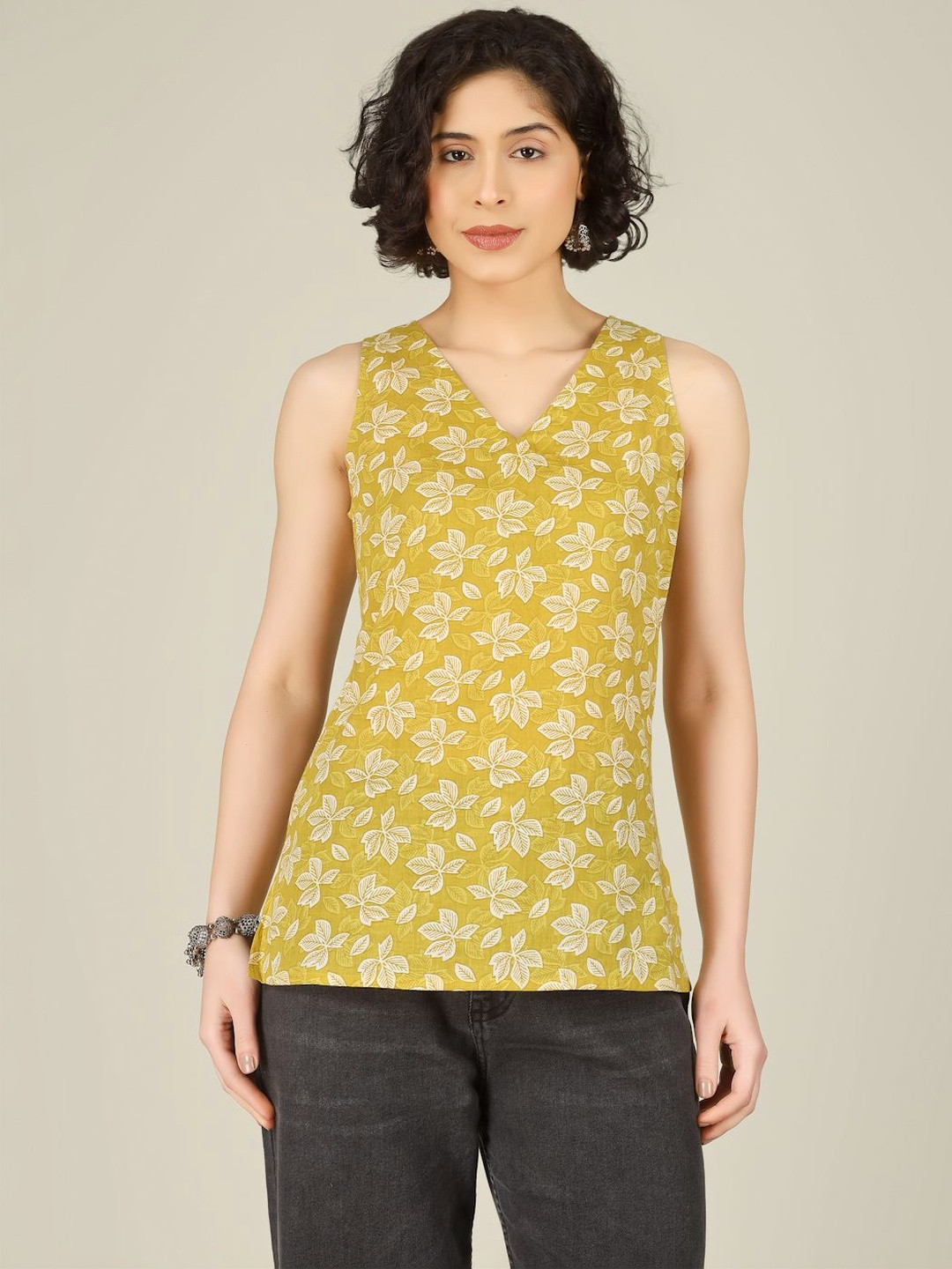 SPARSA Floral Print Cotton Top