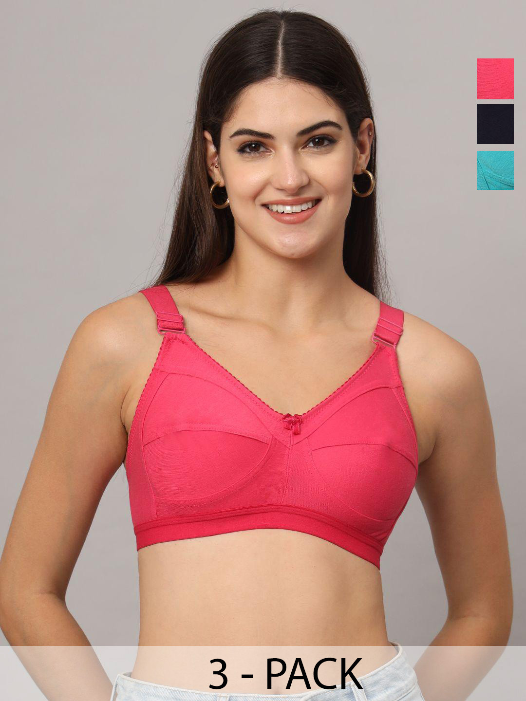 FUNAHME Pack Of 3 Non Wired Non Padded Minimizer Bras