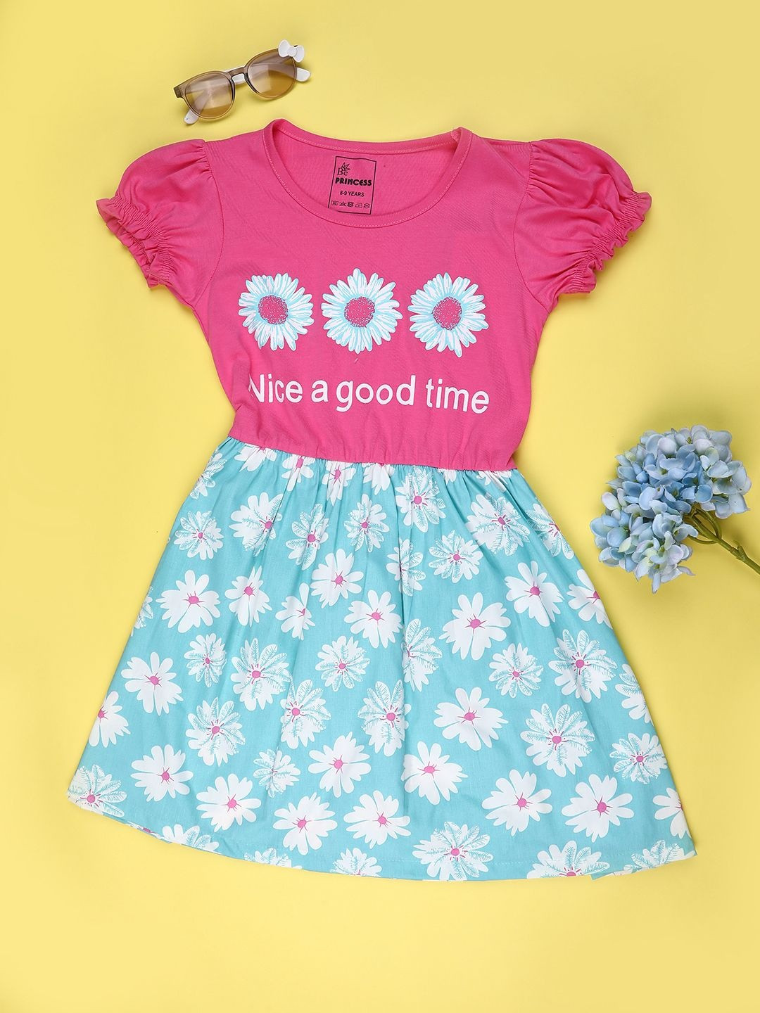 V-Mart Floral Print Puff Sleeve Fit & Flare Dress