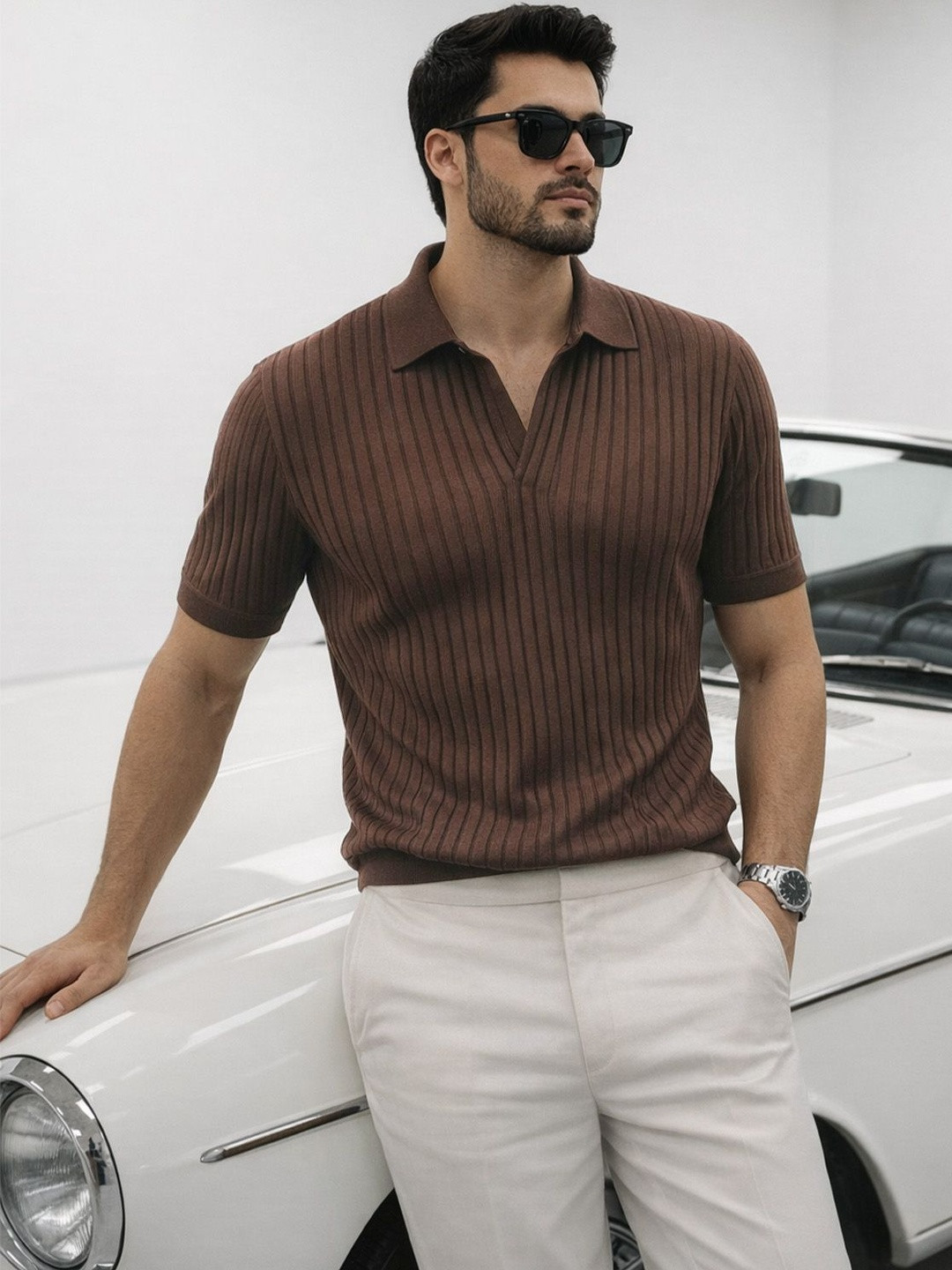 VEIRDO Men Polo Collar T-shirt