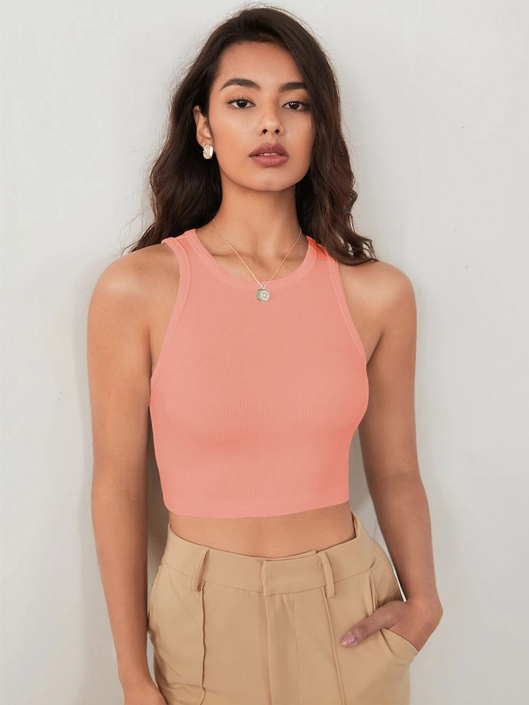 CREZYVEZY Ribbed Sleeveless Solid Tank Crop Top