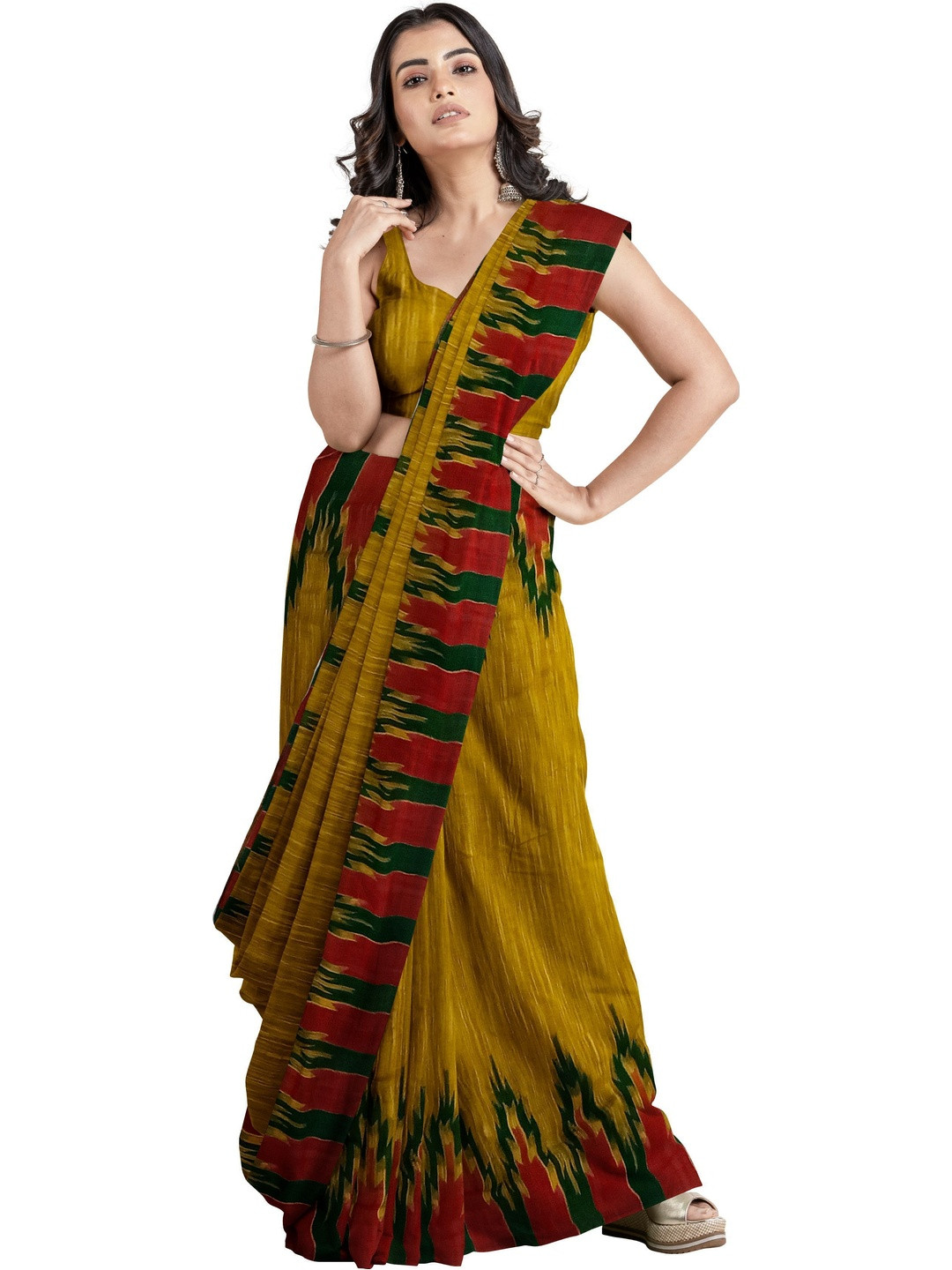 Quetzal Ethnic Motifs Pure Cotton Handloom Core Saree
