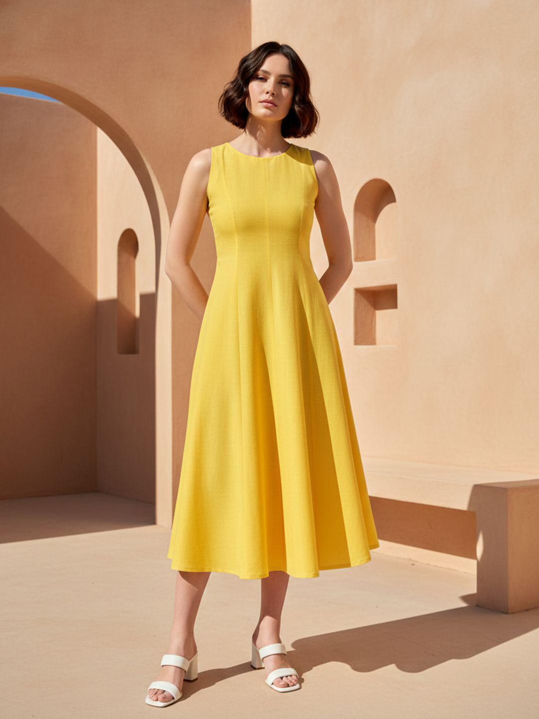 PURVAJA Linen A-Line Midi Dress