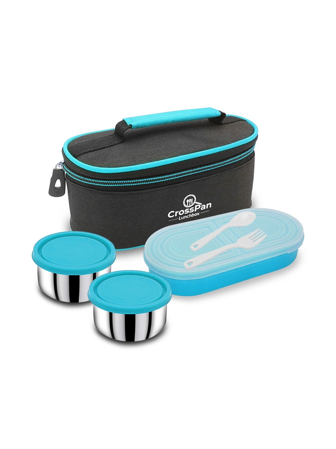 CrossPan Blue 3 Pcs Stainless Steel Leak Resistant Lunch Box with Lunch Bag