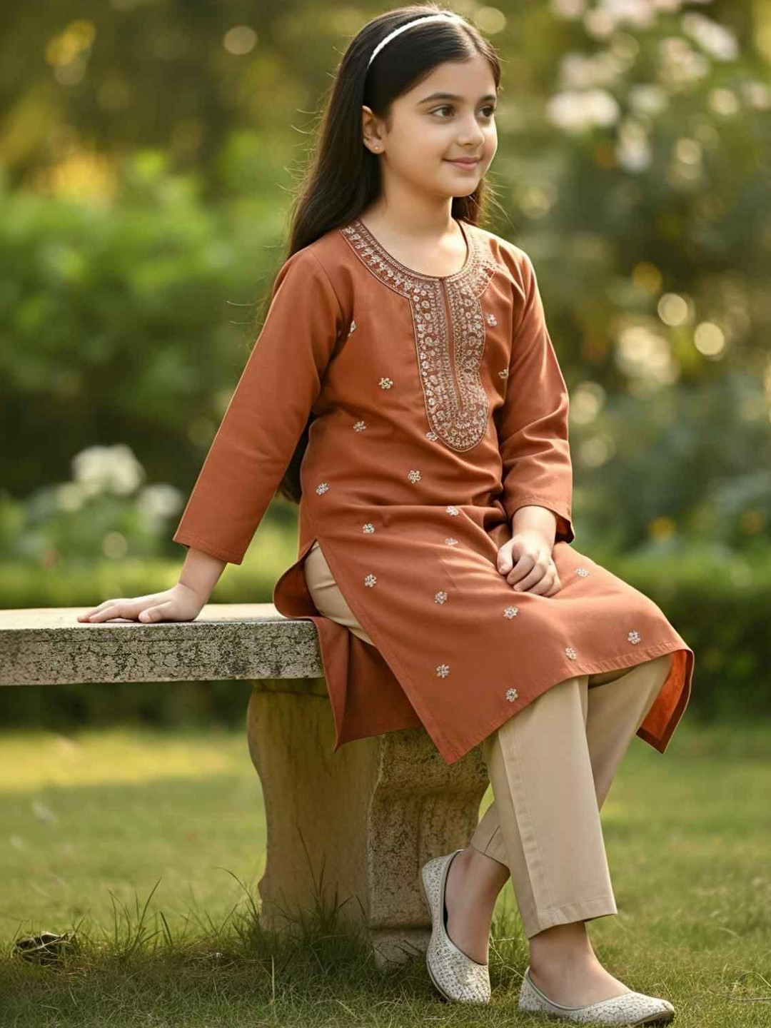 KALINI Girls Ethnic Motifs Embroidered Regular Thread Work Kurta with