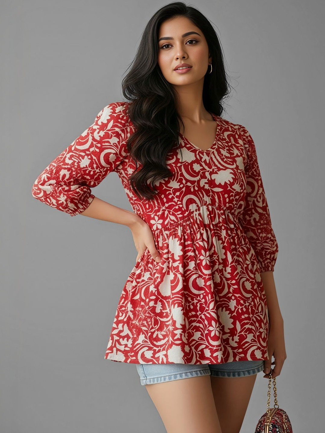 Navyankaa Floral Print Peplum Top
