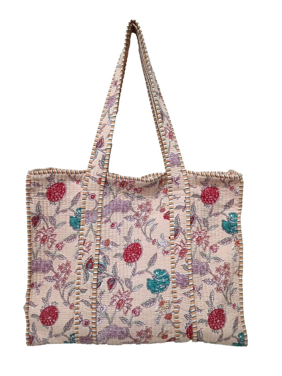 DORAYA Floral Printed Oversized Shopper Tote Bag with Quilted