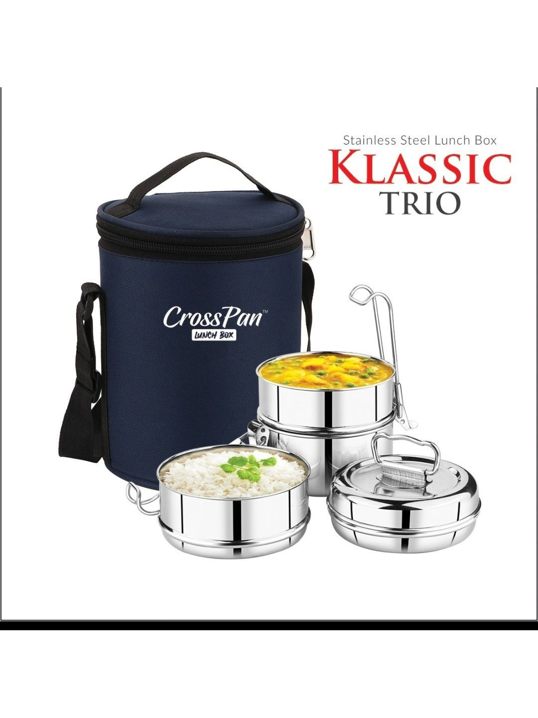 CROSSPAN Blue & Silver Toned Lunch Box Set with Lunch Bag