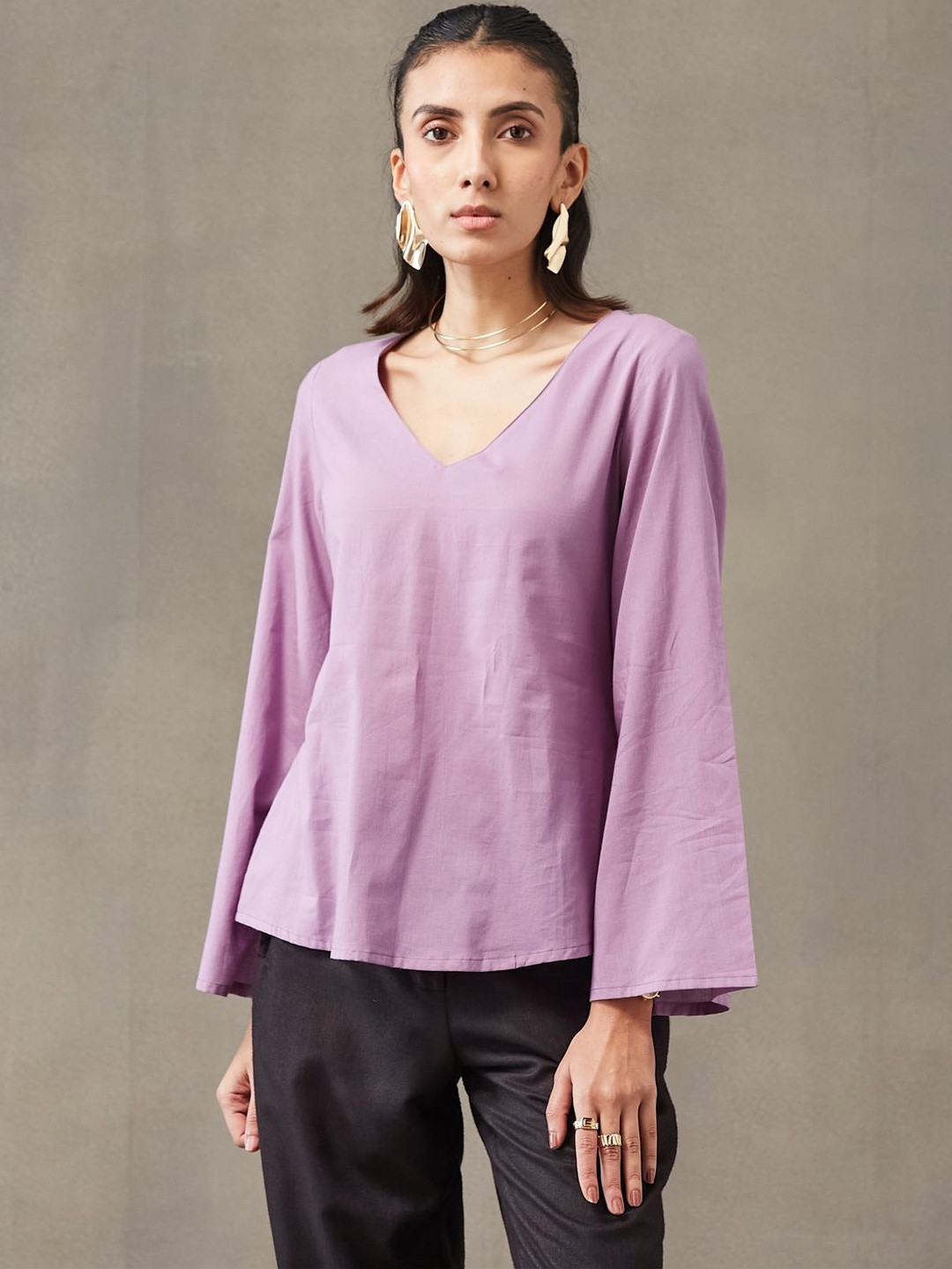 Navibhu V-Neck Flared Sleeves Pure Cotton Office Kurti