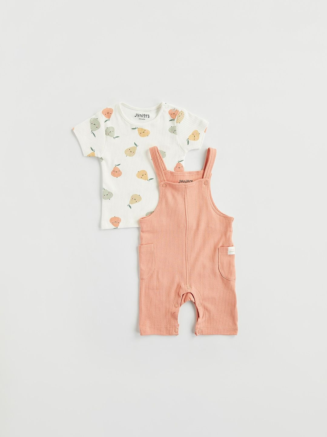 Juniors by Babyshop Infant Girls Printed Cotton Round Neck Dungarees