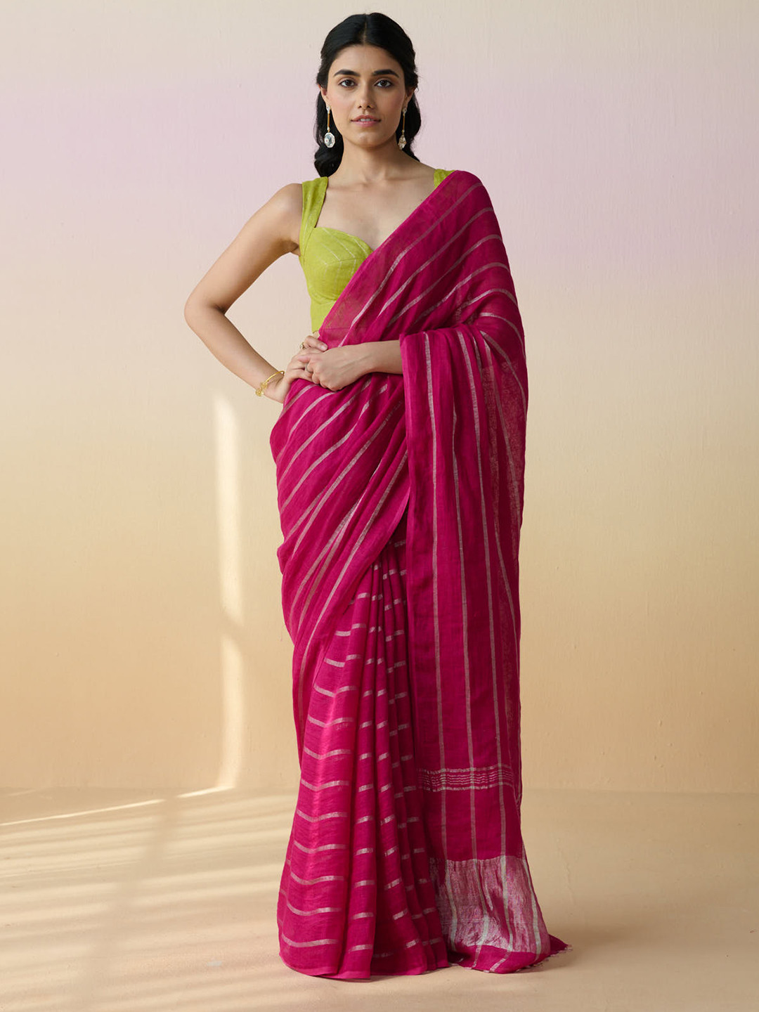 Dressfolk Striped Pure Linen Saree