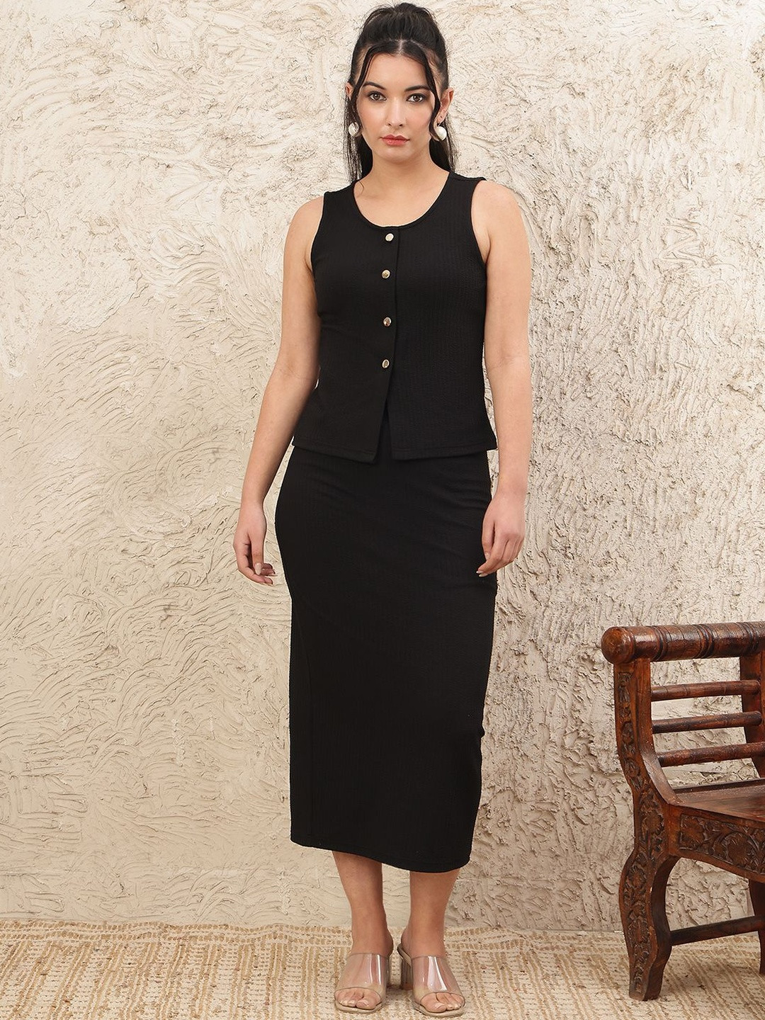 JAKANARY Self Design Vest Top with Skirt