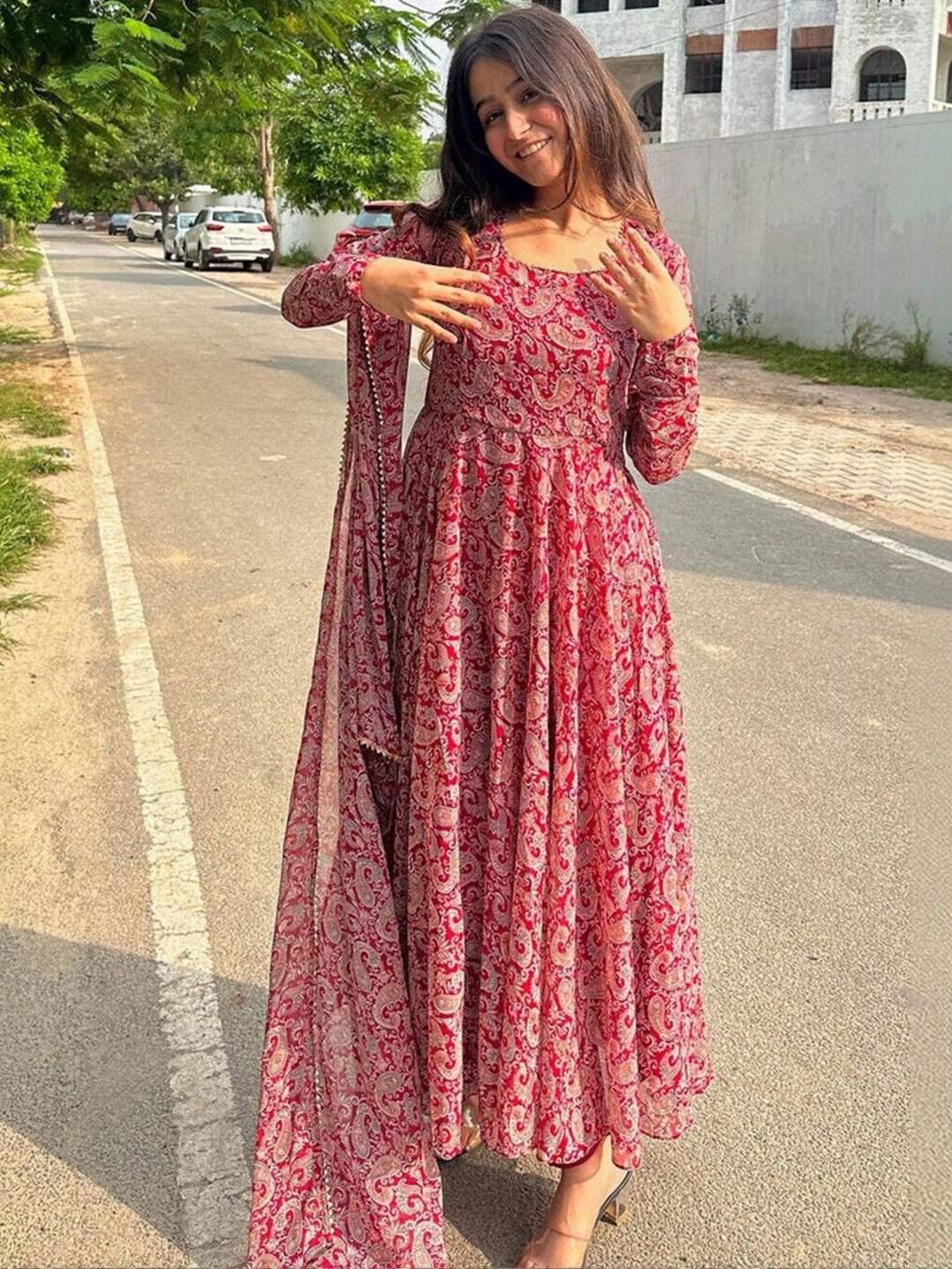 Femvy Women Printed Crepe Anarkali Kurta