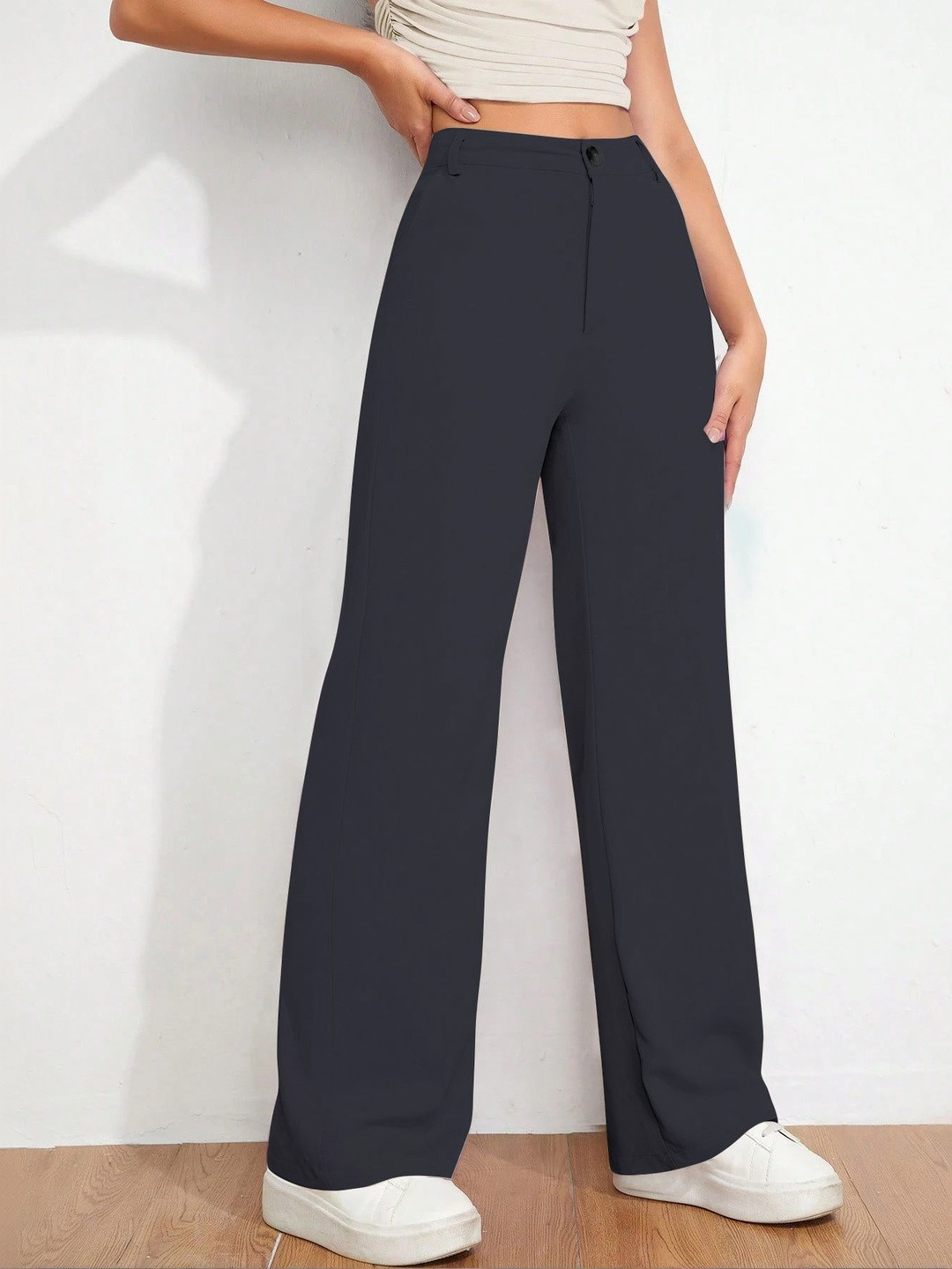 CREZYVEZY Women High-Rise Wrinkle Free Trousers