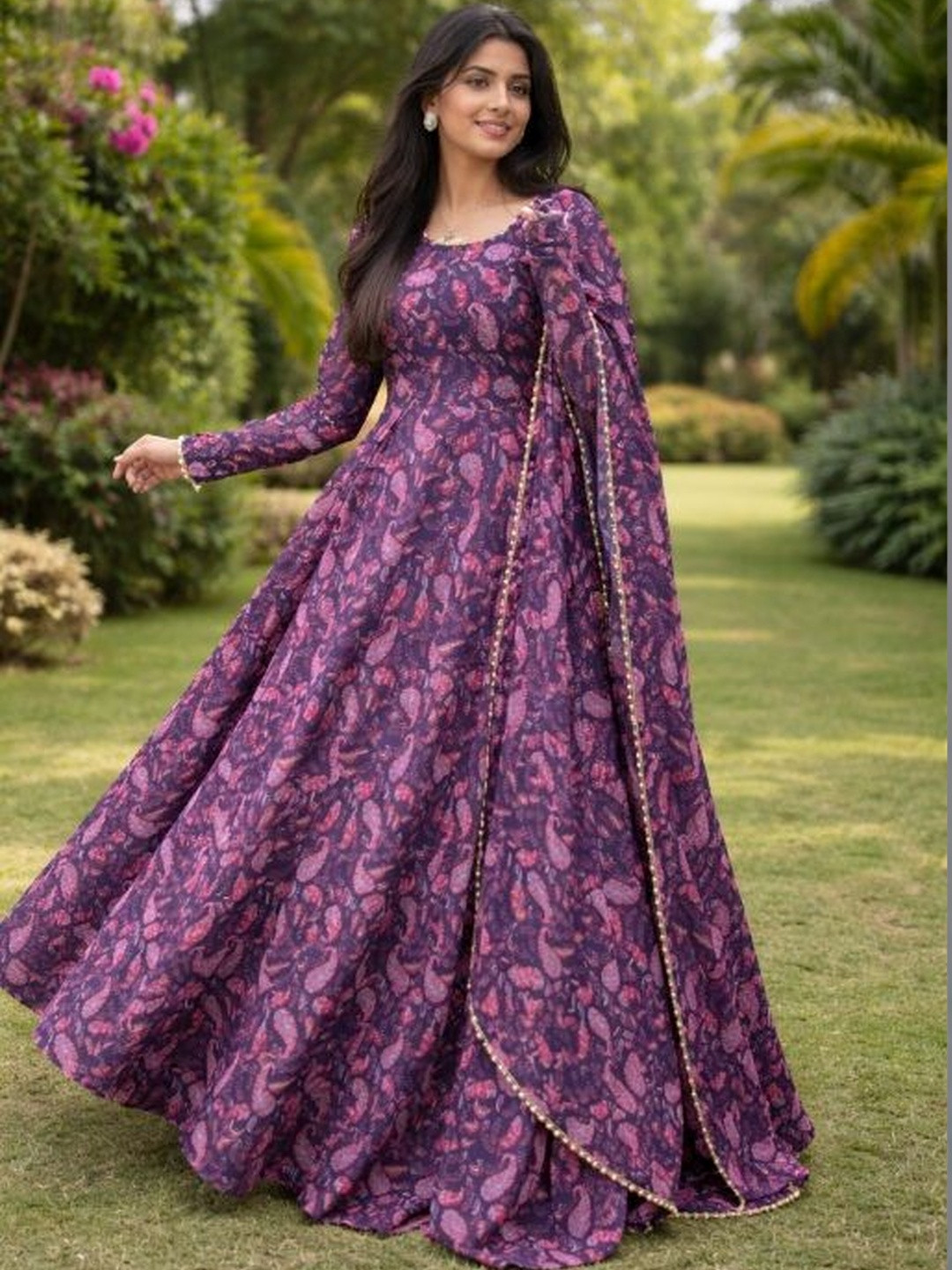 Raiyani Enterprise Print Applique Crepe Fit & Flare Maxi Dress
