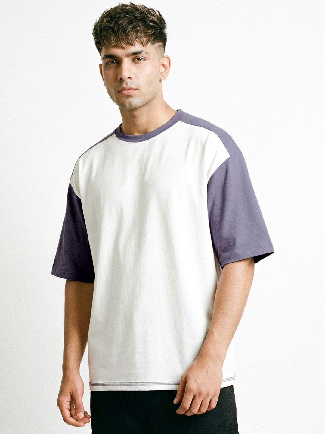 Crazymonk Plain Inevitable Nilac Cut Outs Cotton Round Neck Short Sleeves Relaxed Fit T-shirt