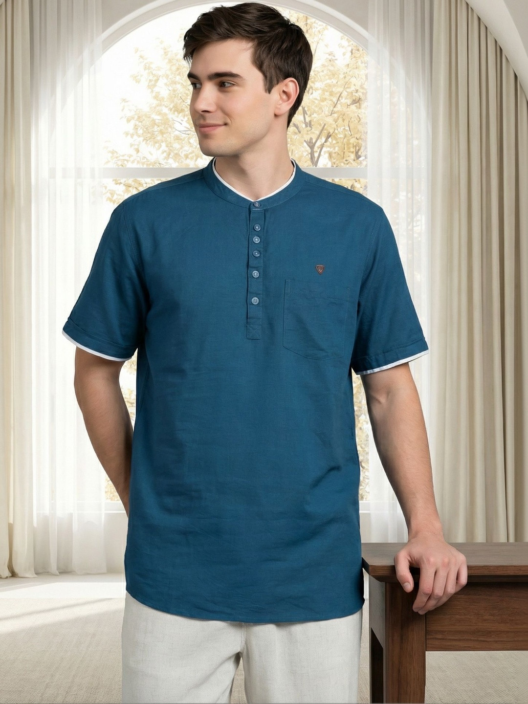 Kuons Avenue Men Thread Work Pastels Kurta