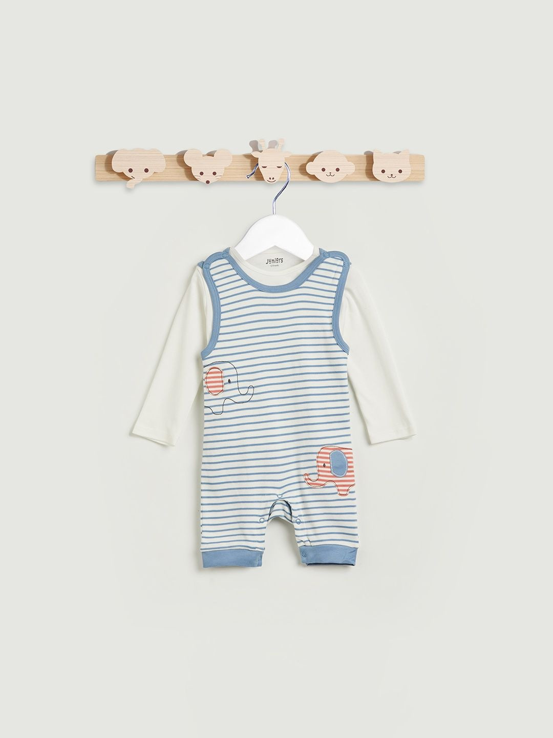 Juniors by Babyshop Infant Girls Printed Cotton Round Neck Dungarees