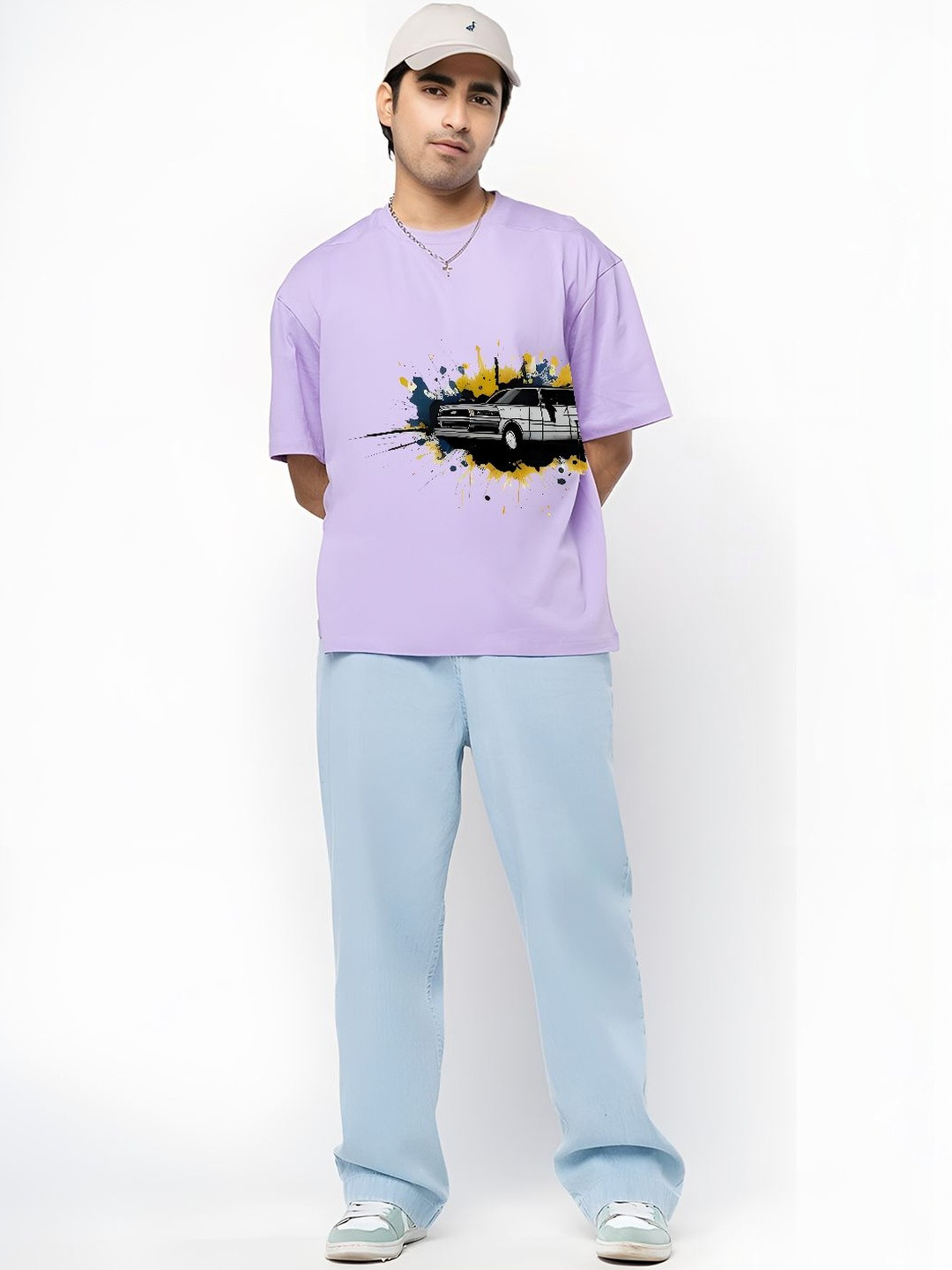 BDSQUARE Men Printed Drop-Shoulder Sleeves T-shirt