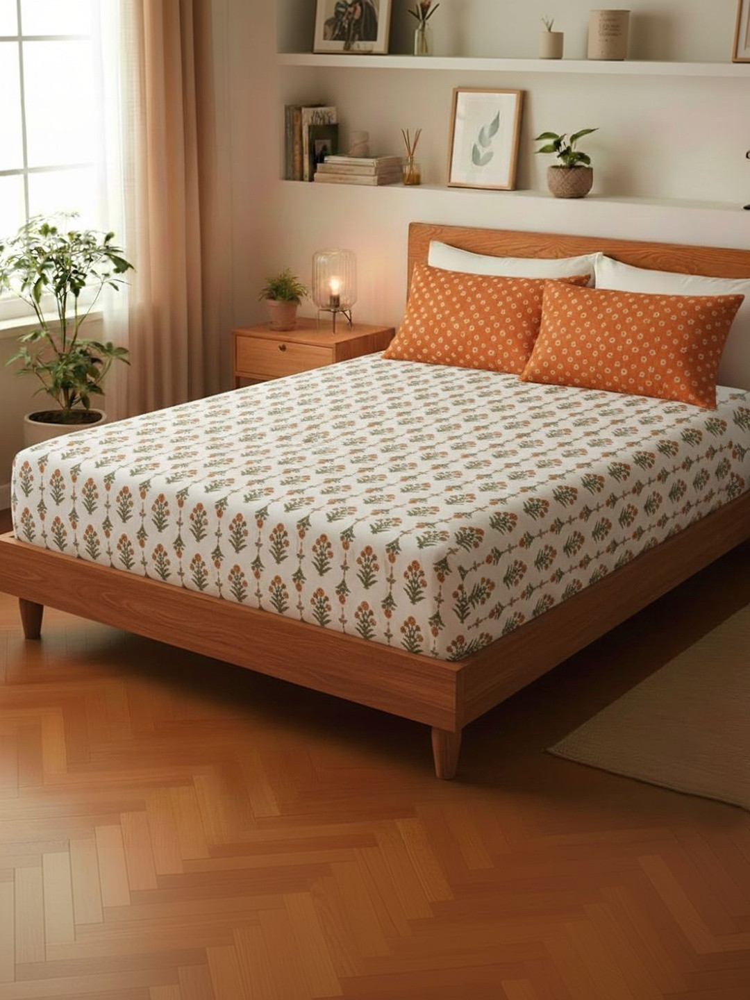 Utopia Bedding White Floral 300 TC Bedsheet with 2 Pillow Covers