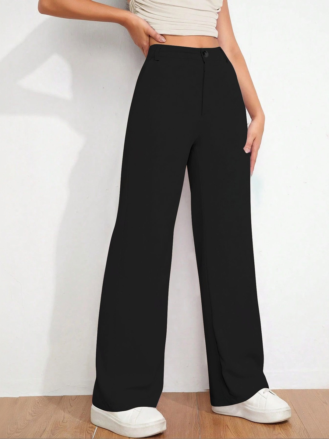 CREZYVEZY Women High-Rise Wrinkle Free Trousers
