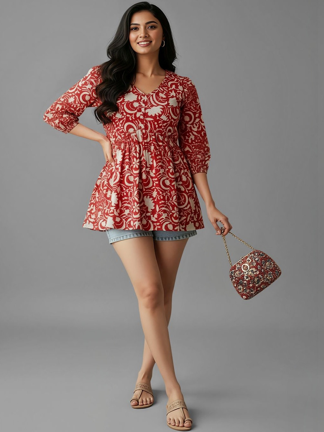 Navyankaa Floral Print Blouson Top