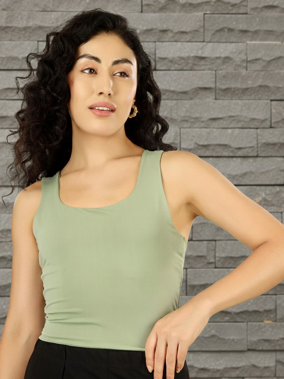 BLUEFICUS Women Solid Sleeveless Green Tank Top