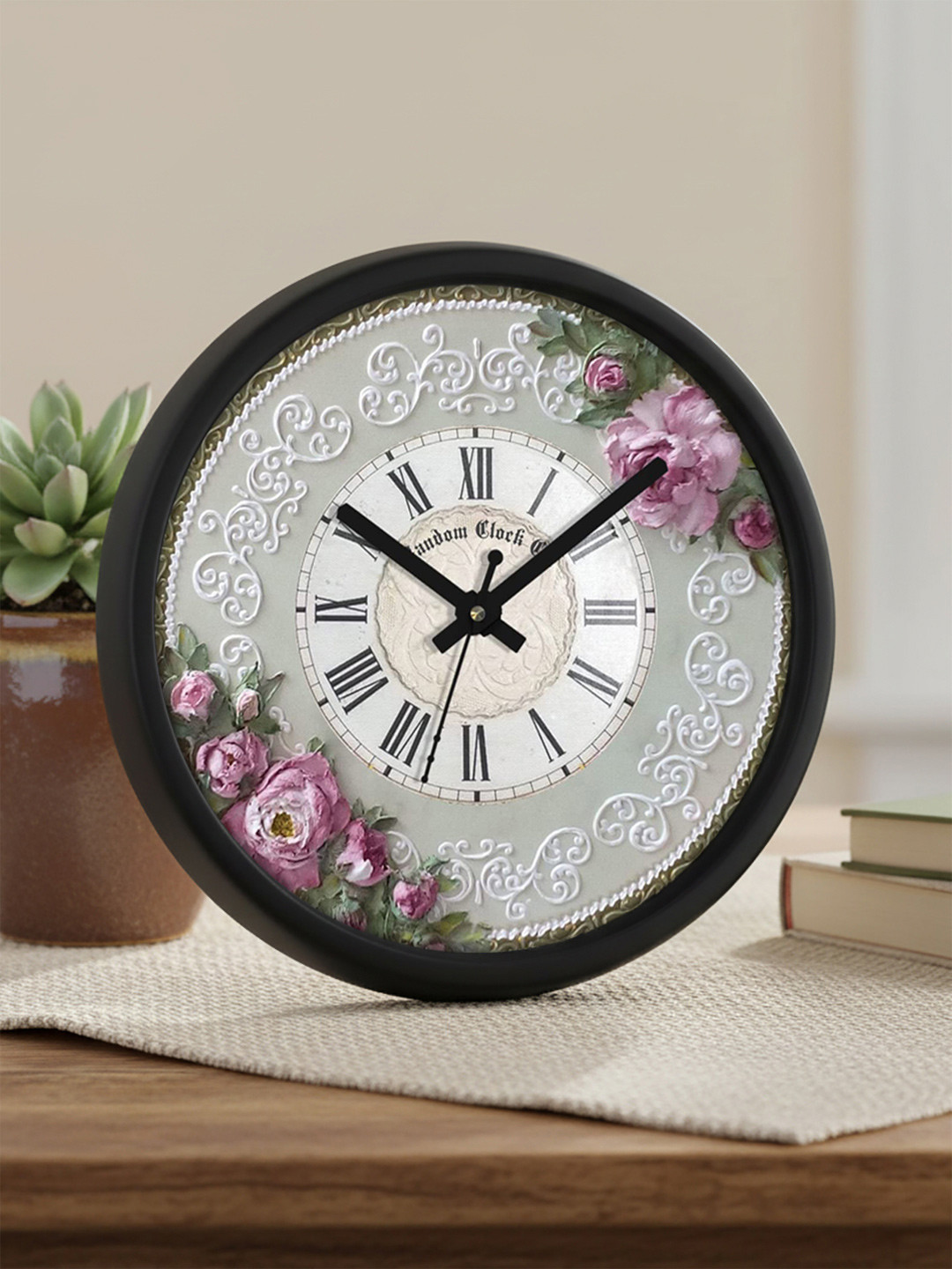 RANDOM White & Black 3D Floral Analogue Wall Clock