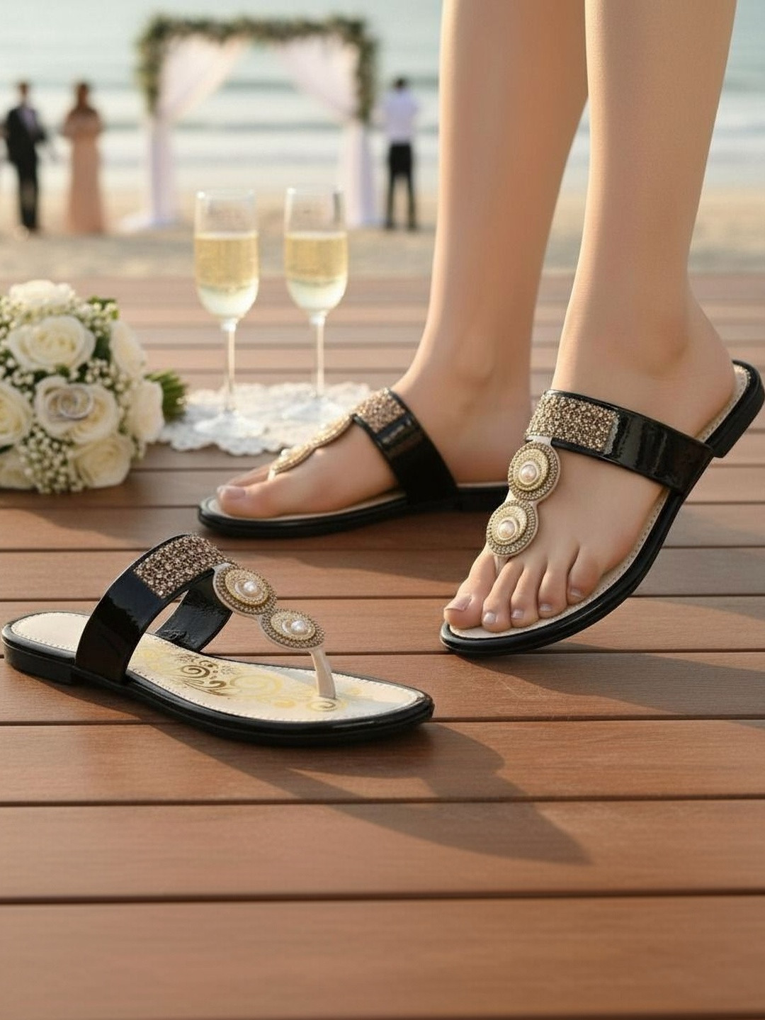 Kapani Fashion Women Printed Open Toe Flats