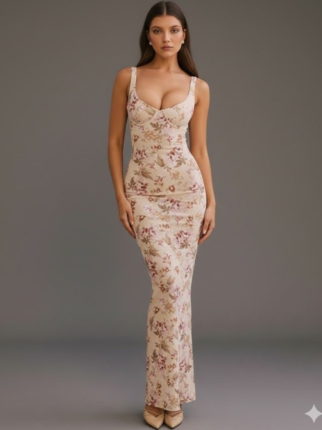 Suo Floral Print Bodycon Maxi Dress