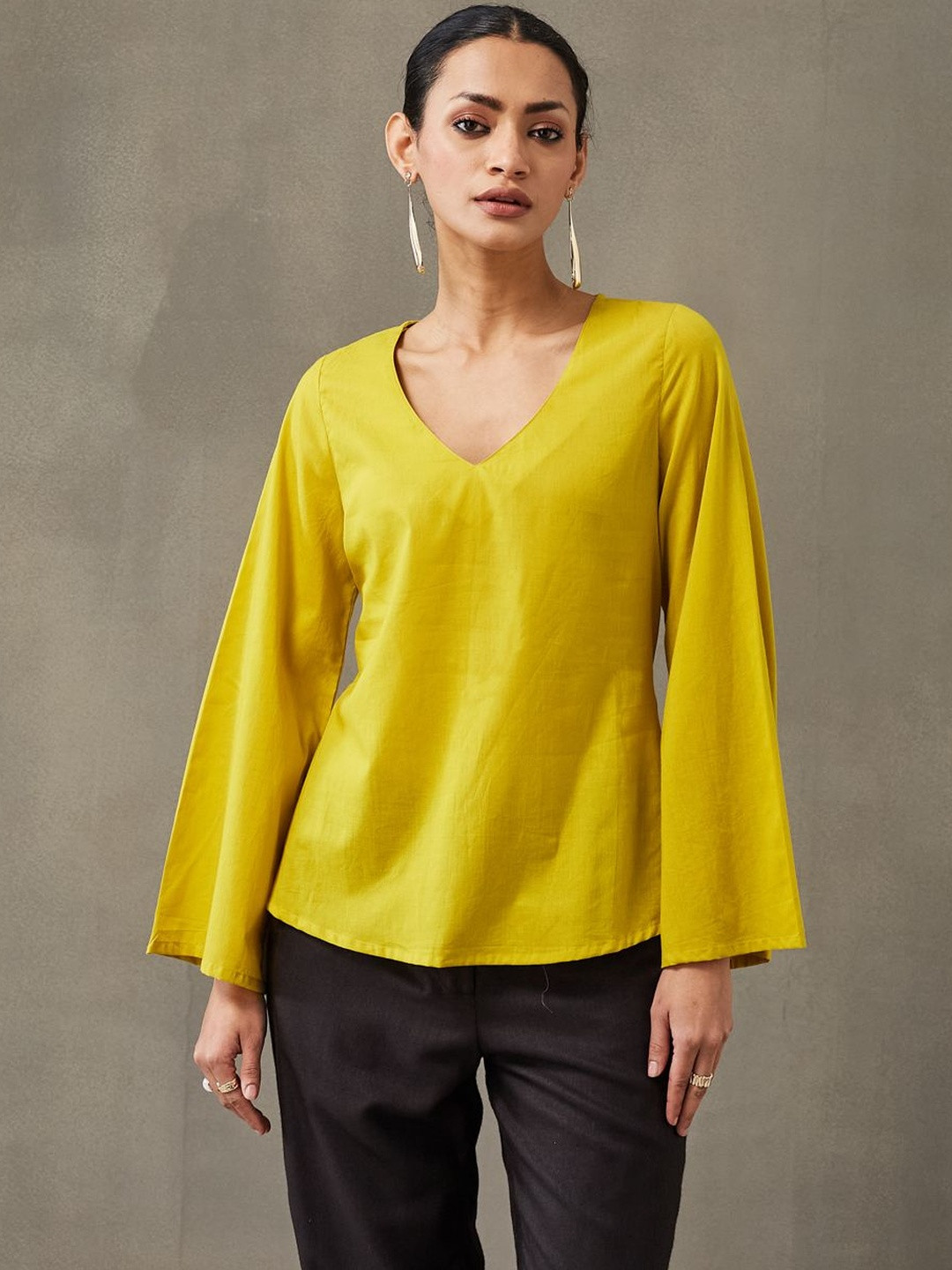 Navibhu V-Neck Flared Sleeves Pure Cotton Office Kurti