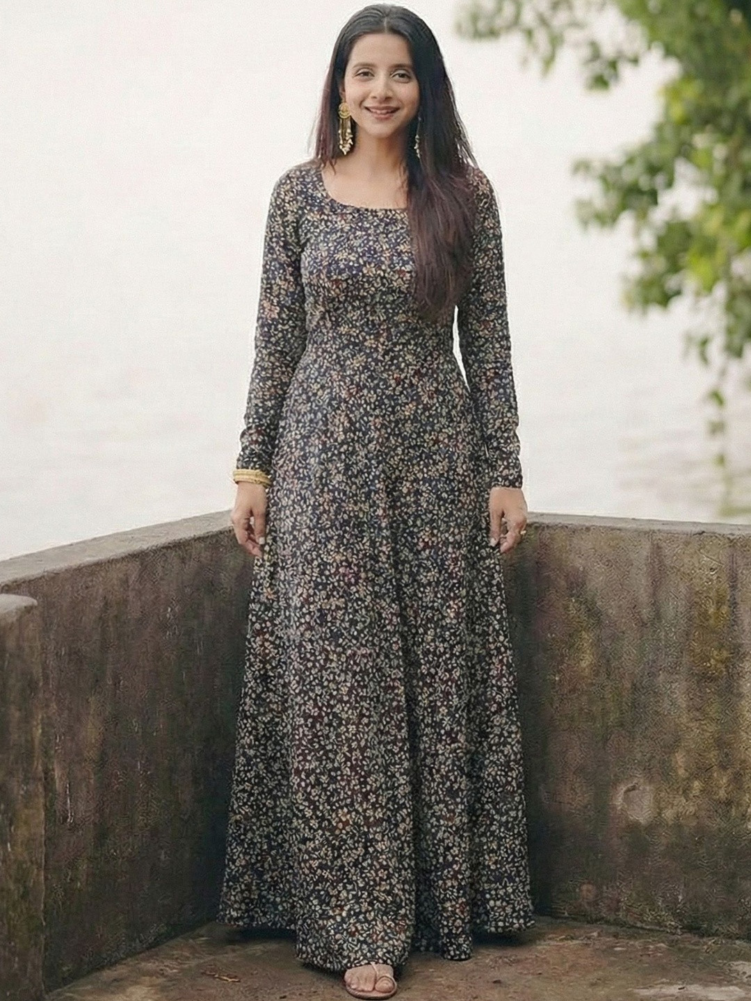 DHAKRE FASHION Floral Print A-Line Maxi Dress