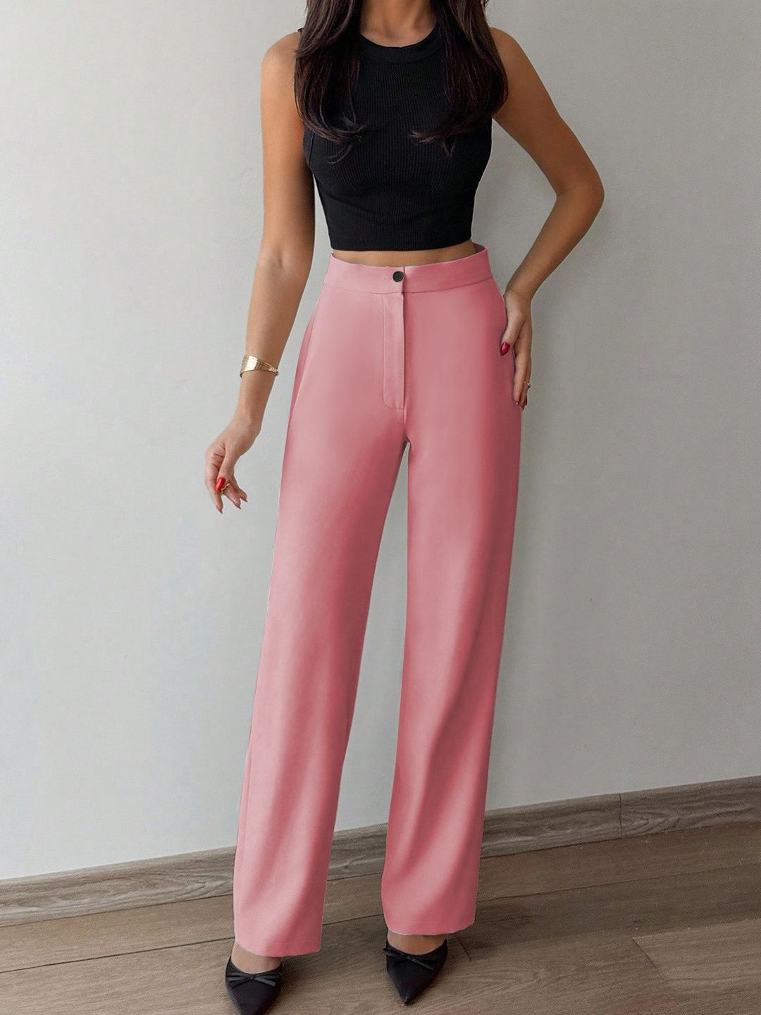 CREZYVEZY Women High-Rise Wrinkle Free Trousers