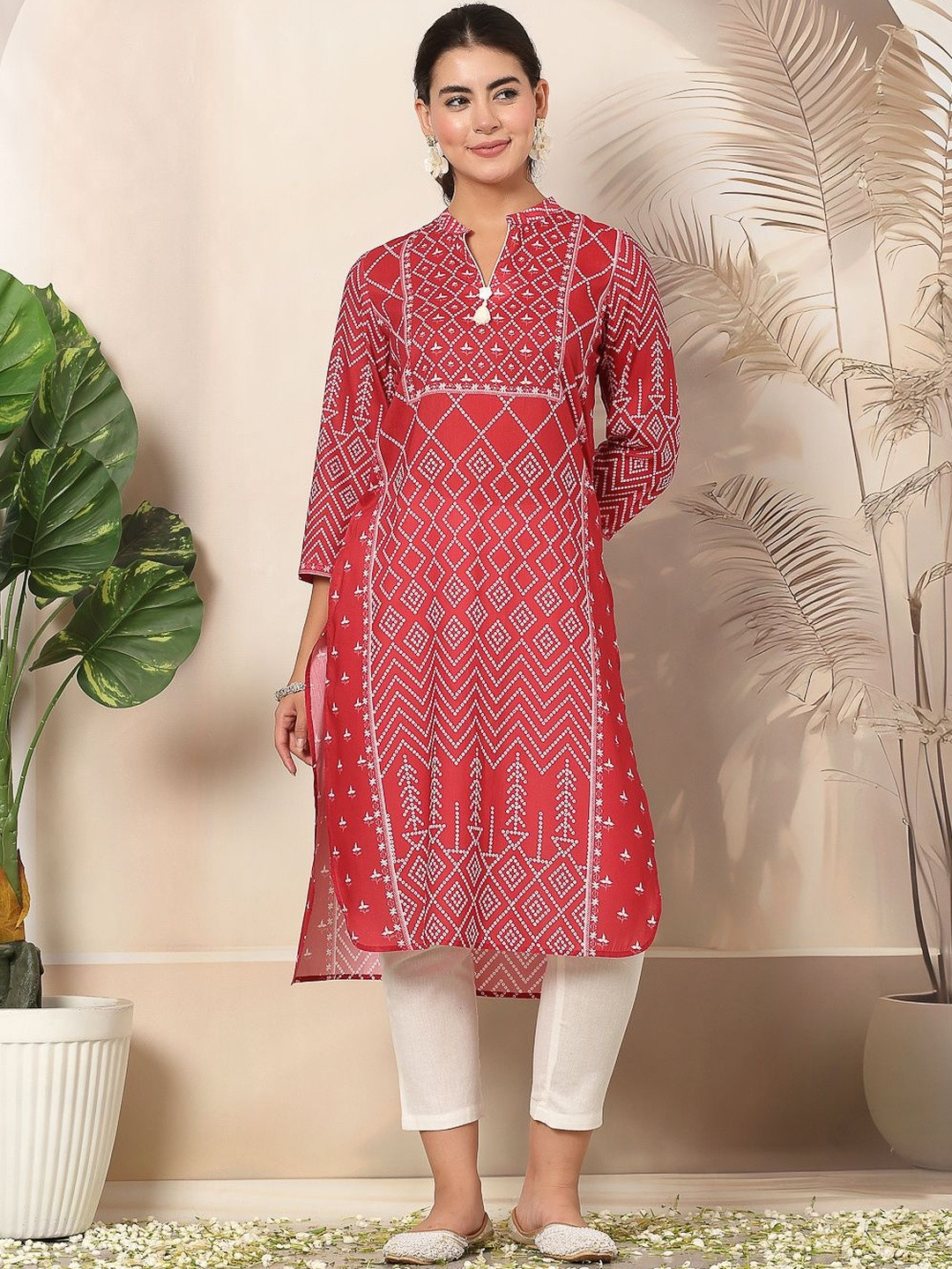Nayam By Lakshita High Ethnic Motifs Polyester Straight Calf Length Kurta
