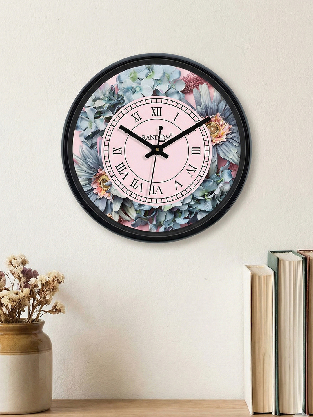RANDOM Pink & White Round Printed Analogue Wall Clock