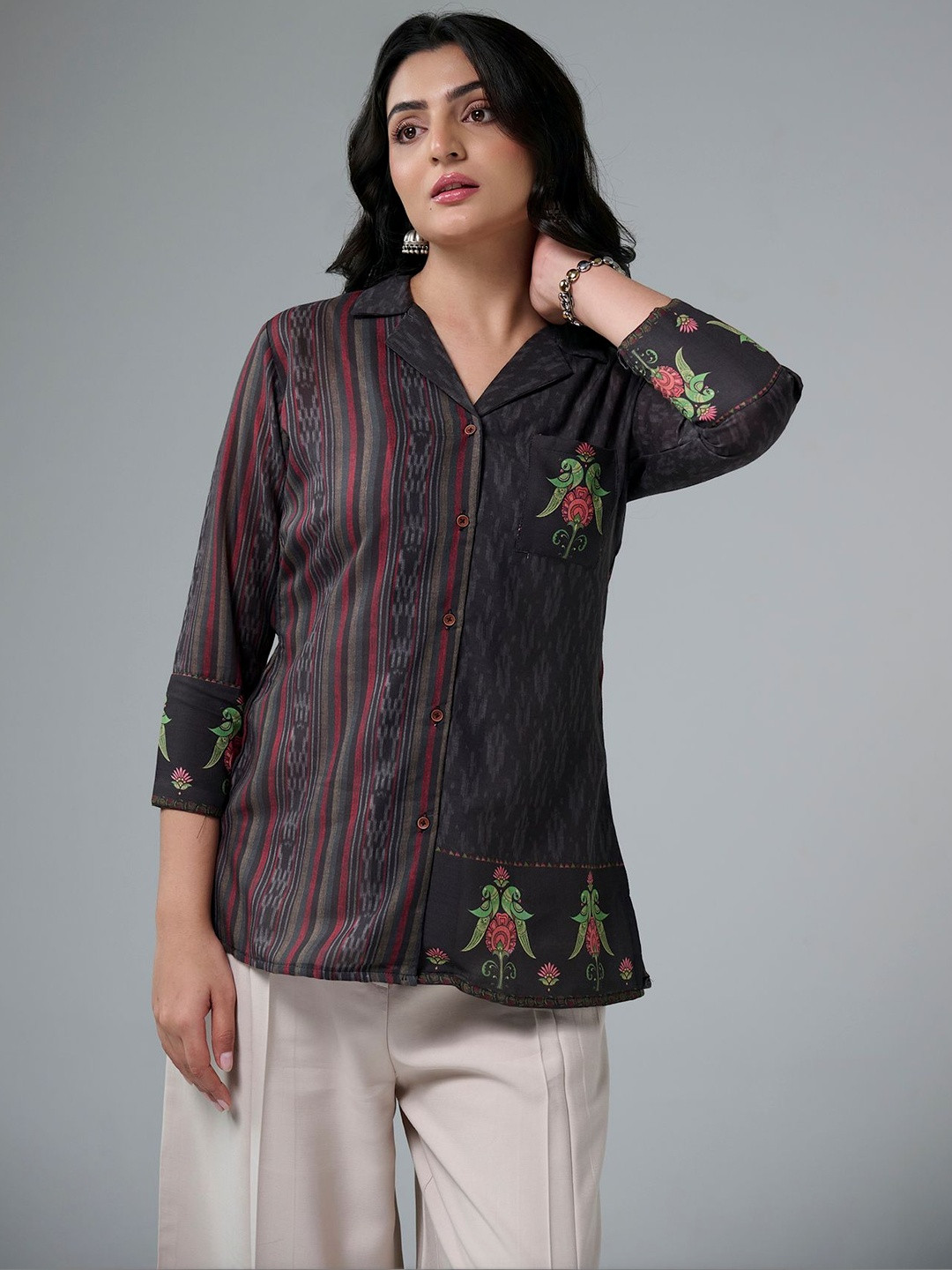 Ekana Women Modern Multi Stripes Printed Casual Shirt