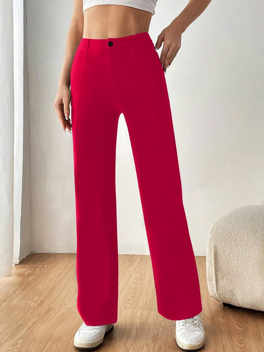 CREZYVEZY Women High-Rise Wrinkle Free Trousers