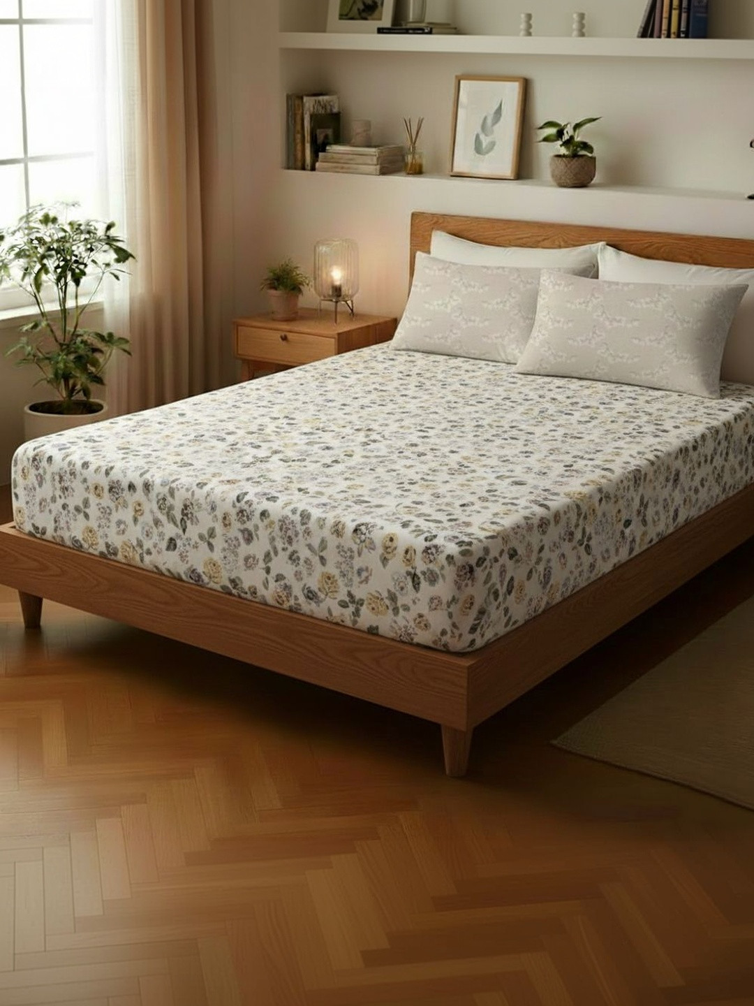 Utopia Bedding Off White Floral 300 TC King Bedsheet with 2 Pillow Covers