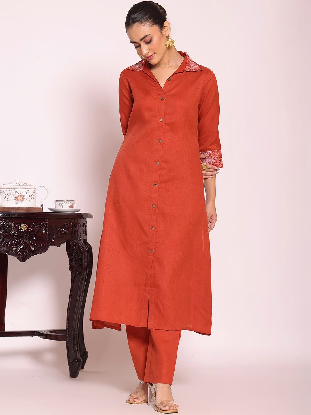 Kalista Women Ethnic Motifs Embroidered Regular Thread Work Kurta with Trousers