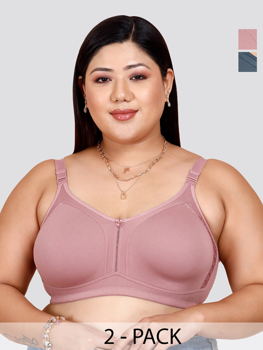 MAASHIE Women Plus Size Pack of 2 Bra Full Coverage