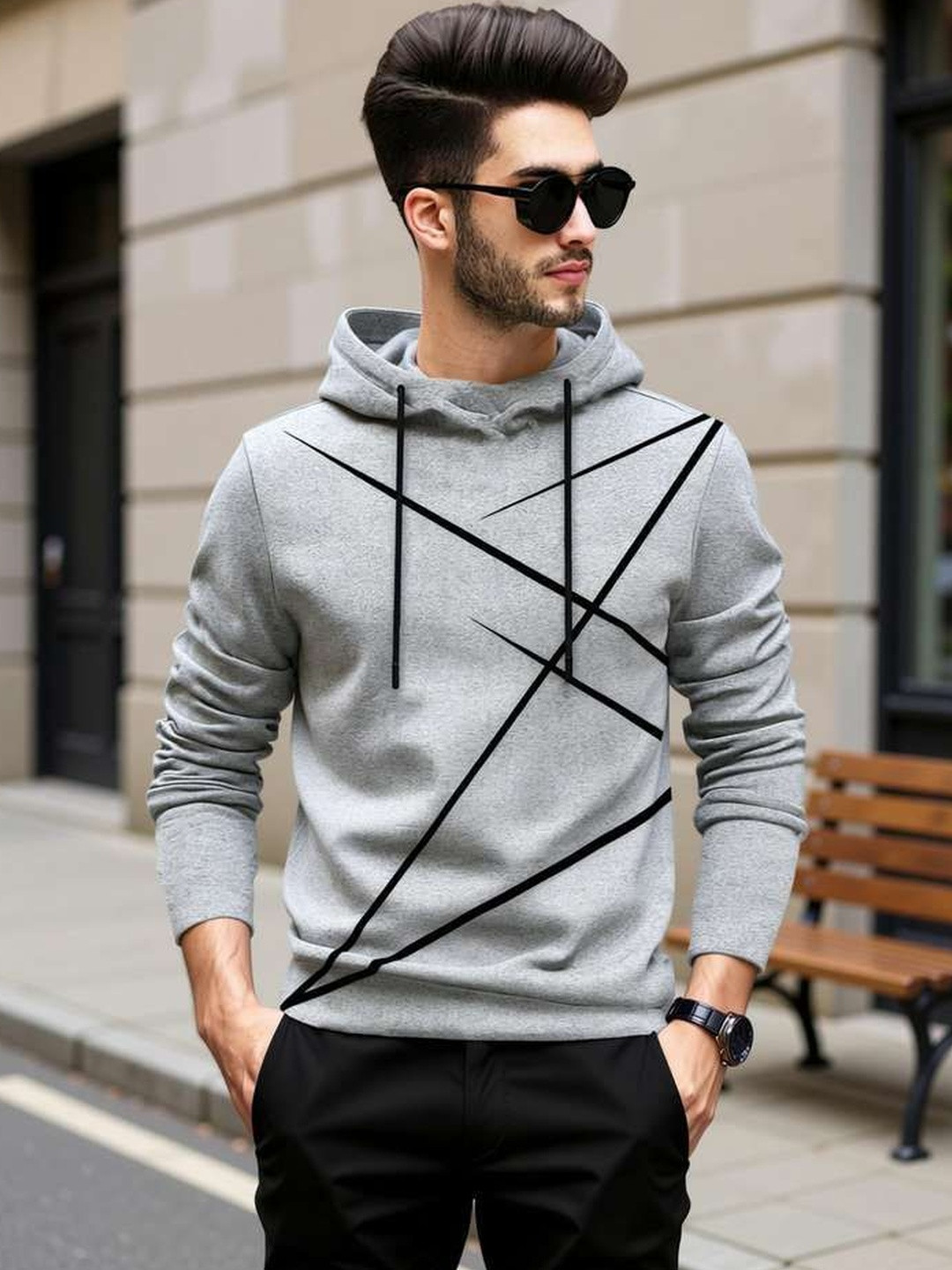 BLIVE Men Printed Hooded T-shirt