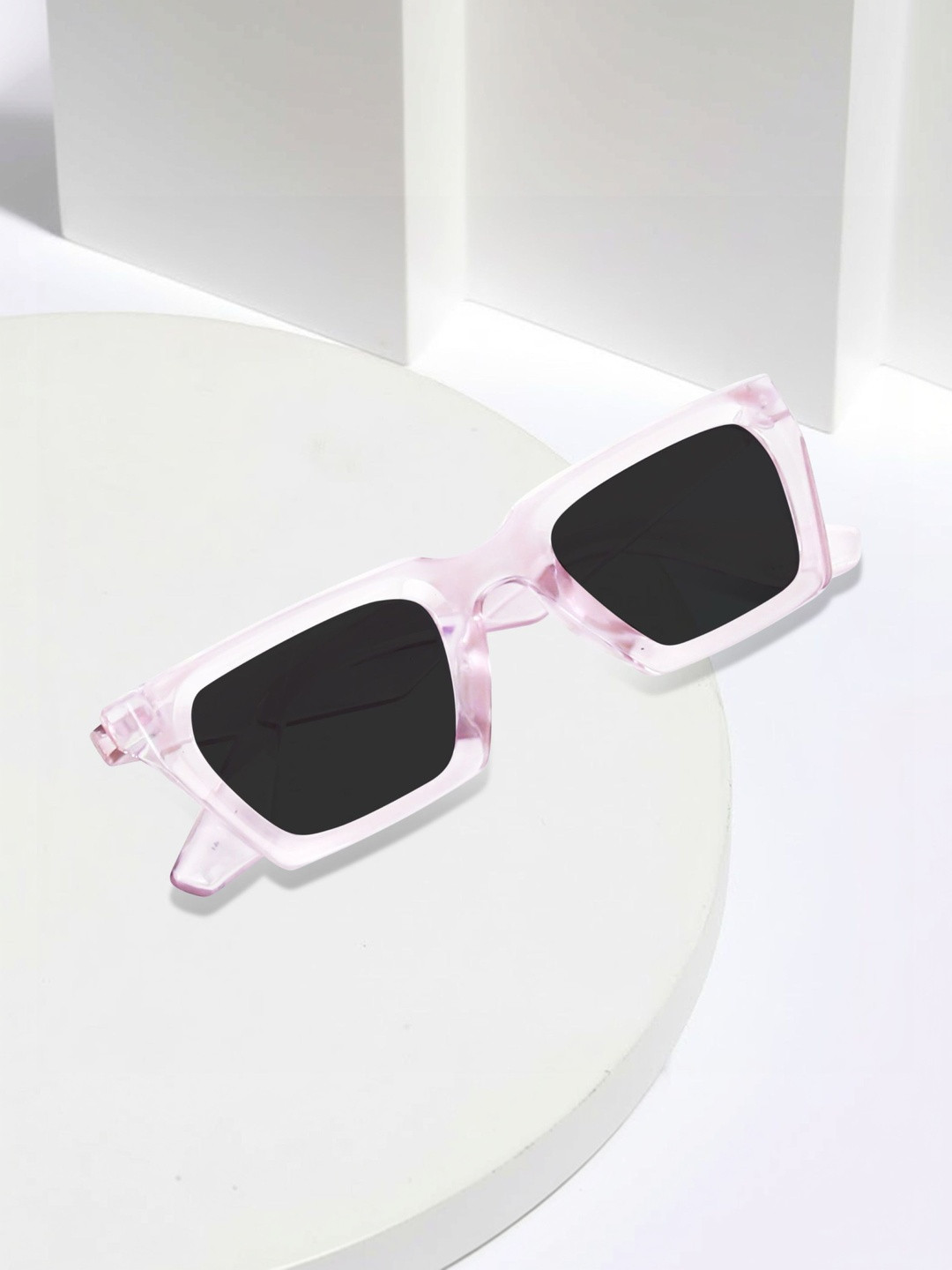 FUNGLASSES Unisex Black Lens & Pink Cateye Sunglasses with