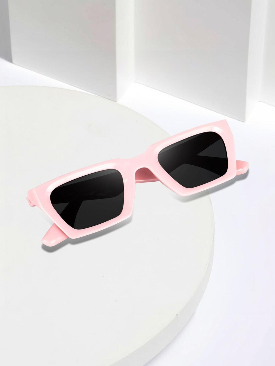 FUNGLASSES Unisex Black Lens & Pink Cateye Sunglasses with