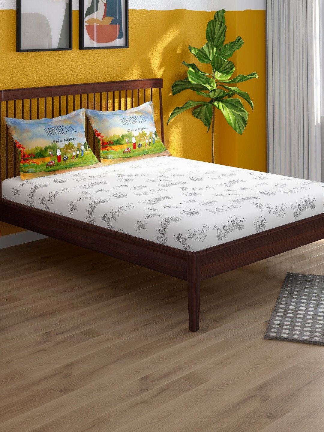 Portico Happiness IS 164 TC Pure Cotton White Super King Bedsheet with 2 Pillow Covers