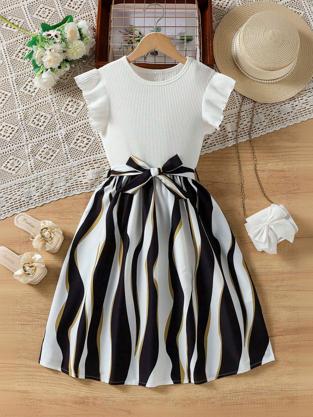 Miss & Chief Print Puff Sleeve Fit & Flare Midi Dress