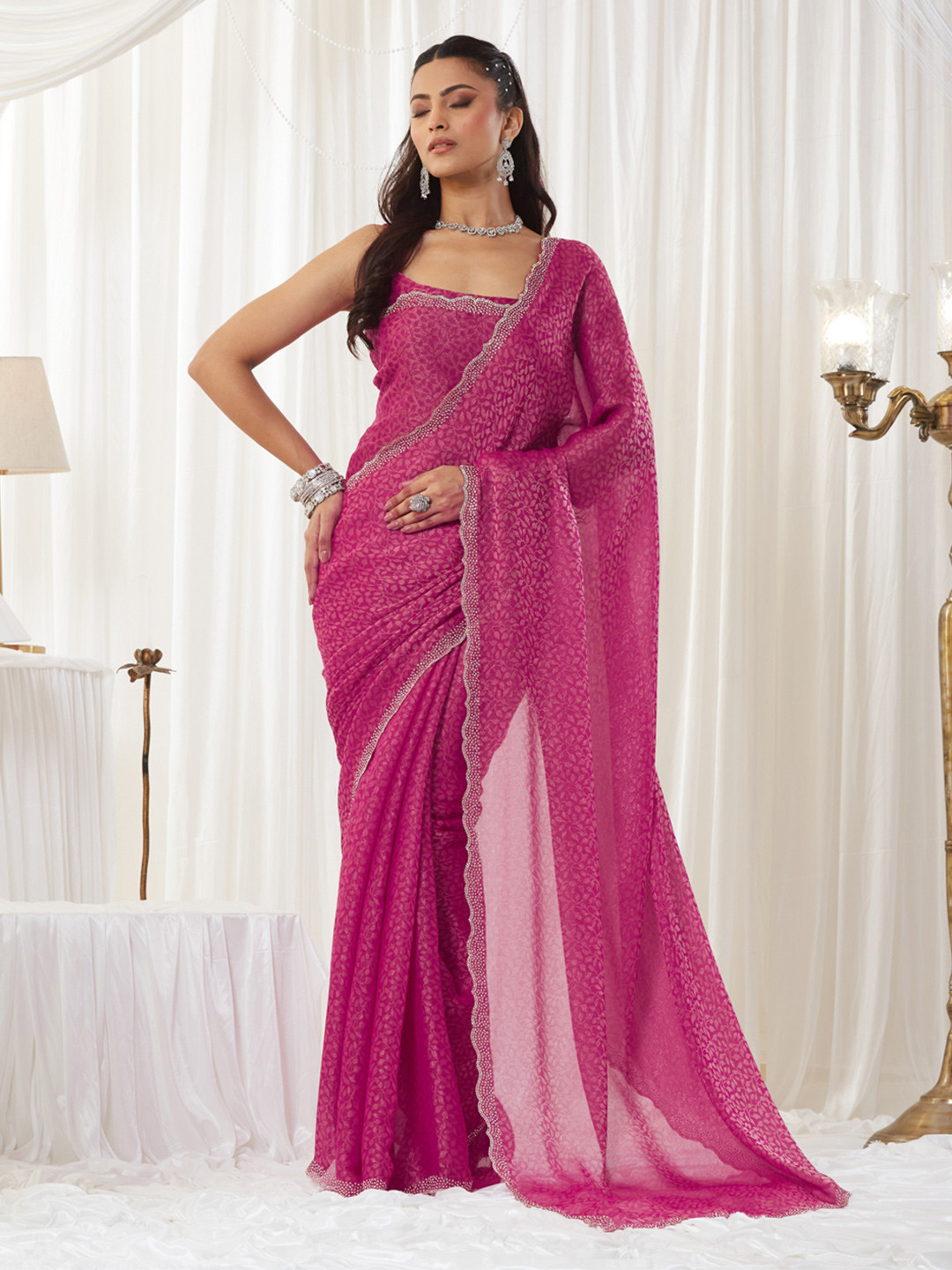 kasee Woven Design Beads and Stones Art Silk Saree
