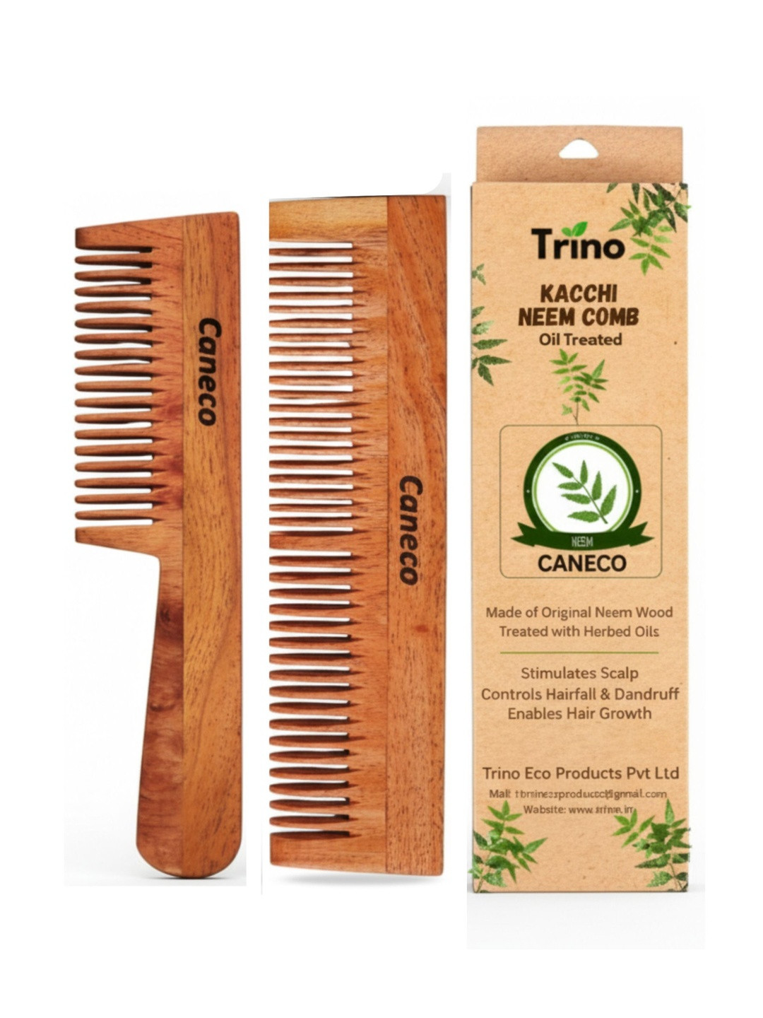 CANECO Set Of 2 Kacchi Neem Wooden Comb