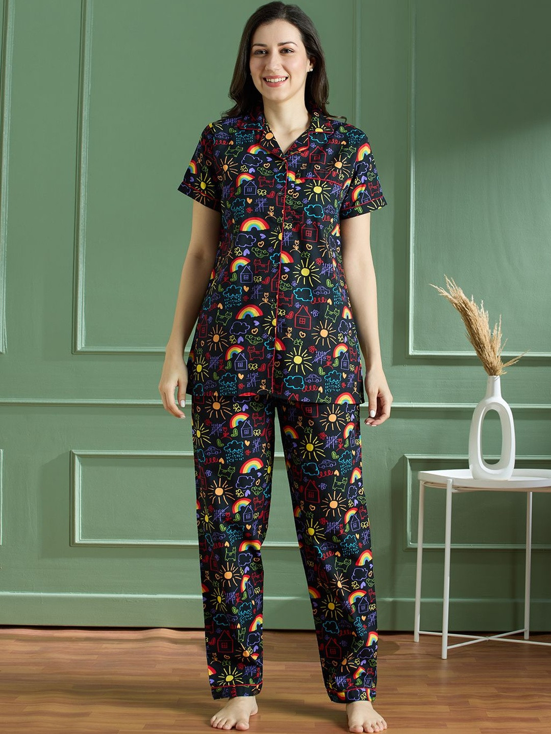 NIGHTSPREE Women Printed Night suit